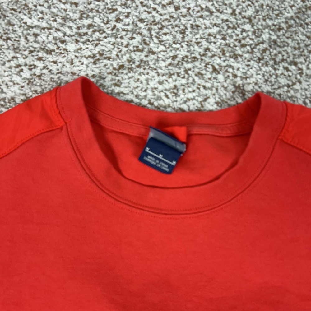 Nike Sweatshirt Womens Medium Red Crewneck Fleece Swoosh Logo Woven Panels Sport - Picture 2 of 10